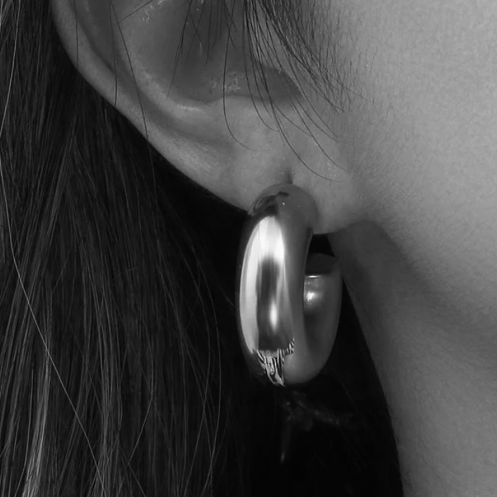 Chunky Hoop Earring 18K Plated Stainless Steel Water Proof Silver Hoop Earrings